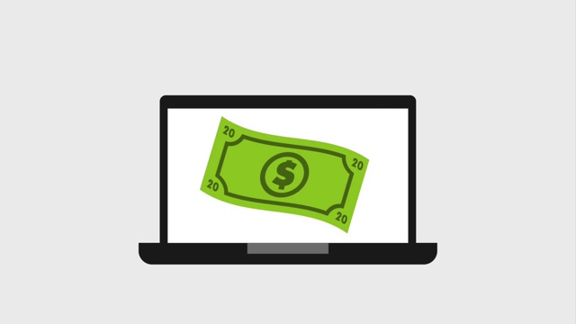 增长的图形箭头与金钱账单在笔记本电脑屏幕上上升的经济图标视频下载