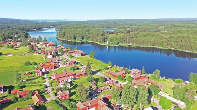 瑞典村庄夏天的鸟瞰图视频素材