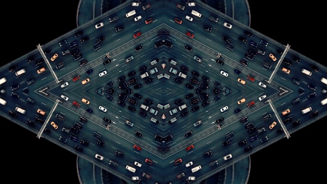 城市交通。空中的背景。镜面效果视频下载