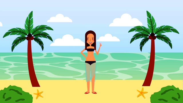 暑假和女孩在海滩上度假视频下载