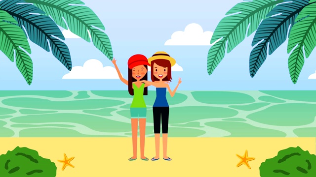 和姑娘们在沙滩上共度暑假视频下载