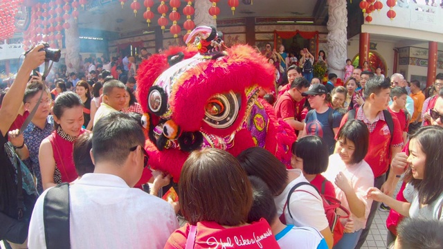 用舞狮和人们庆祝中国新年视频下载