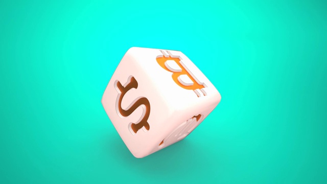 一个骰子与美元，欧元和比特币符号视频下载