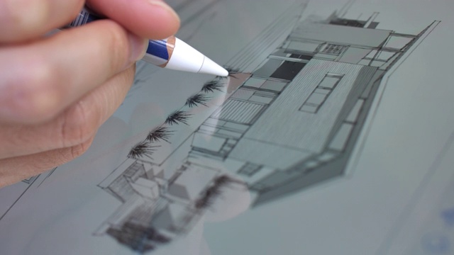 特写的建筑师使用数字铅笔与图形板绘图，特写视频下载
