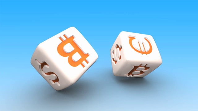 两个骰子，美元，欧元和比特币符号视频下载