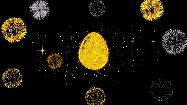 蛋图标在闪光的金色粒子烟花。视频下载