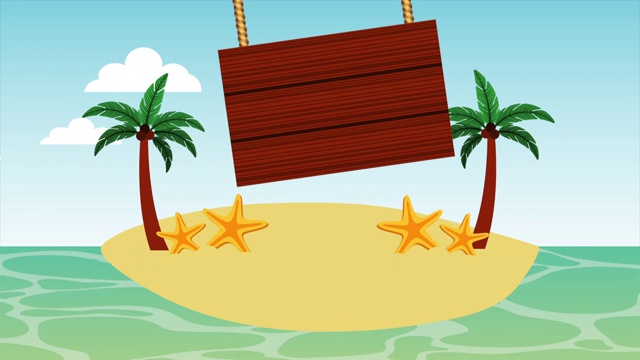 海滩海景与木制标签动画视频下载