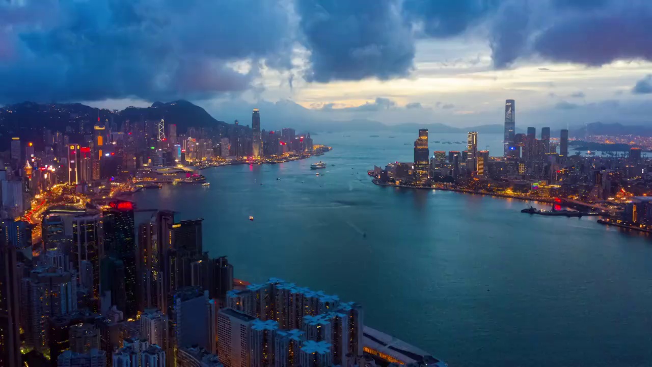 從早到晚，香港城市天際線的坍塌視頻素材