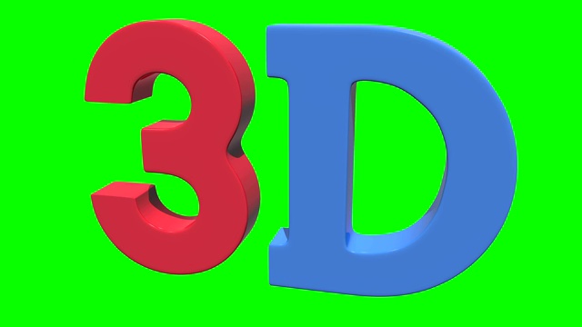 3D三维图标在色度键绿色背景上的红色和蓝色。视频下载