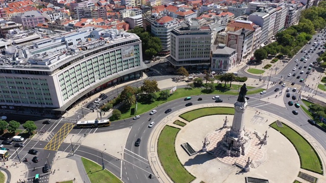 鸟瞰图马奎斯De Pombal广场在里斯本视频素材