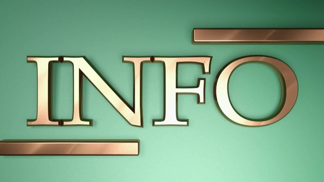 INFO铜缎写在绿色背景与两条水平线从一边移动到另一边- 3D渲染视频剪辑视频素材