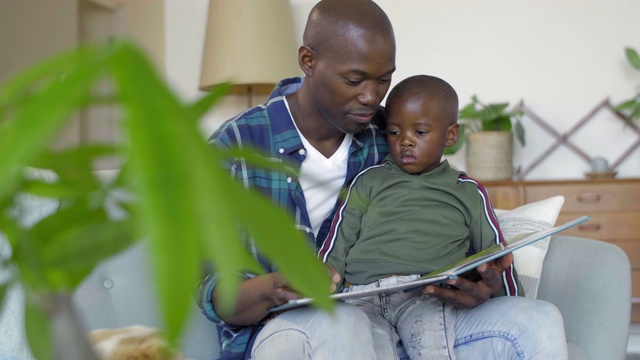 非洲父子在家里看书视频下载