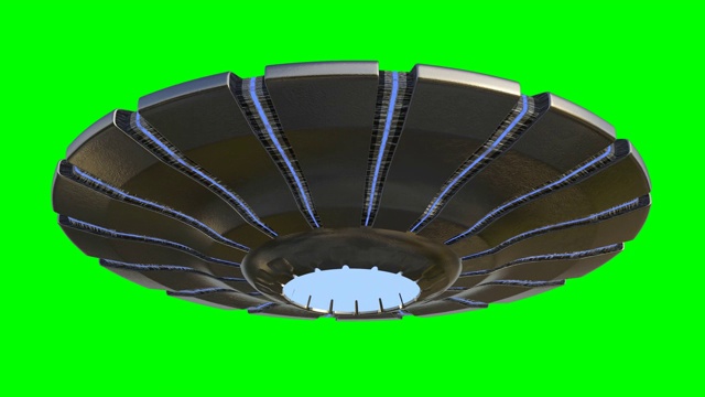 飞碟，旋转飞碟与外星访客，外星飞船隔离在绿色屏幕背景，4k循环视频素材