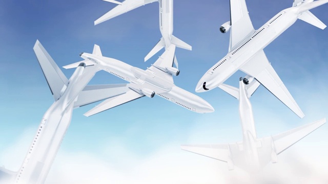 空白的白色飞机降落模型，循环开关，天空背景视频下载