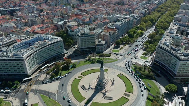 鸟瞰图。葡萄牙，里斯本阳光灿烂的日子庞巴尔广场侯爵视频素材