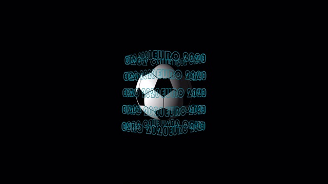 循环现实动画的旋转3d足球和蓝色文本欧锦赛2020。4K分辨率包括alpha通道。动画与Alpha(透明背景)，便于在您的视频中使用。视频素材