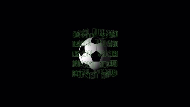循环逼真的动画旋转3d足球和绿色文字EURO 2020。4K分辨率包括alpha通道。动画与Alpha(透明背景)，便于在您的视频中使用。视频下载