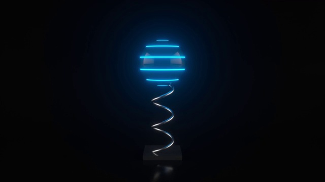 蓝色荧光球连接到春天舞蹈，3d渲染。视频素材