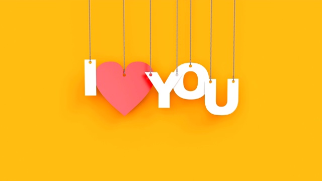 三维动画的文字“我爱你”在一个橙色的背景视频素材