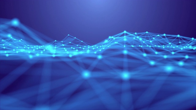 4K分辨率抽象背景未來設計，DNA幾何形狀數據連接線和點，未來數字背景商業科學和技術，藍色背景波運動運動視頻素材