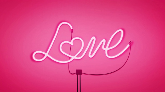霓虹招牌上写着“爱”字，亮白色的，粉红色的背景。视频下载