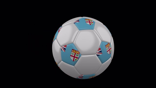 斐济旗帜上的飞行足球透明背景，阿尔法频道视频下载