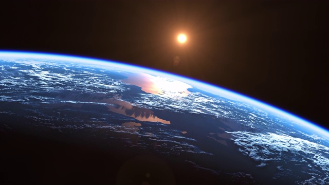 太陽在藍色星球地球之上。從太空看，4K。視頻素材