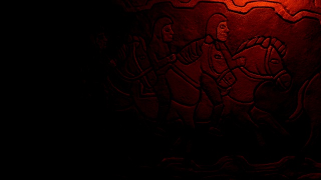 火之光中的中世纪骑马者墙艺术视频素材