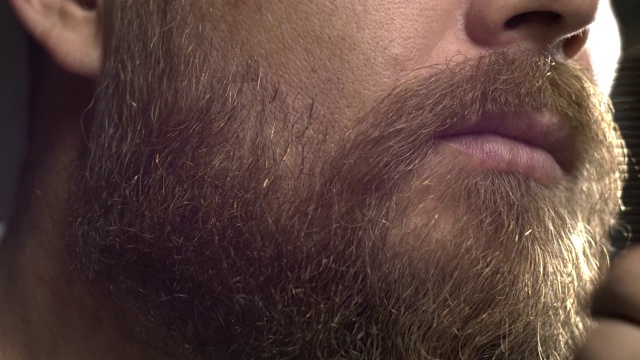 白胡子嬉皮士用梳子梳理他的胡子视频下载