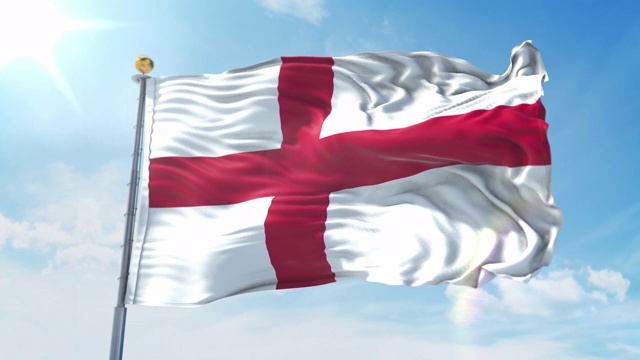 深蓝色的天空中飘扬的英国国旗。国家主题，国际理念。3D渲染无缝循环4K视频素材