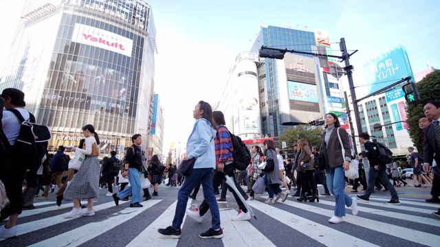 高峰时间，4K涉谷十字路口人行横道，东京视频素材