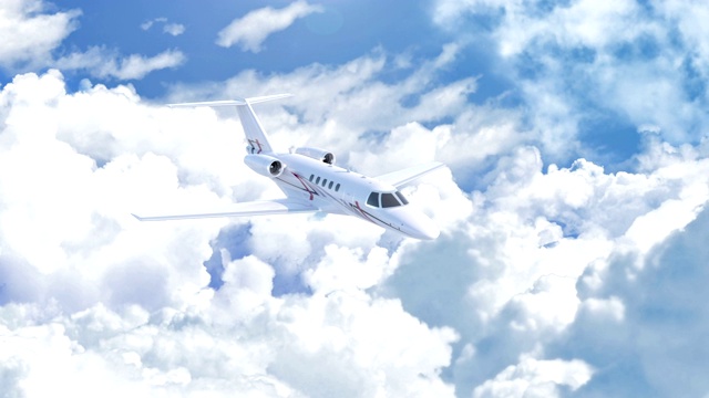 私人包机在白云上空飞行的鸟瞰图视频下载