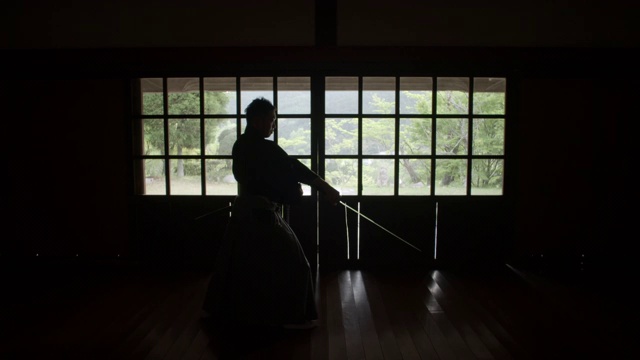 一个男人用剑练习剑道的观点视频下载