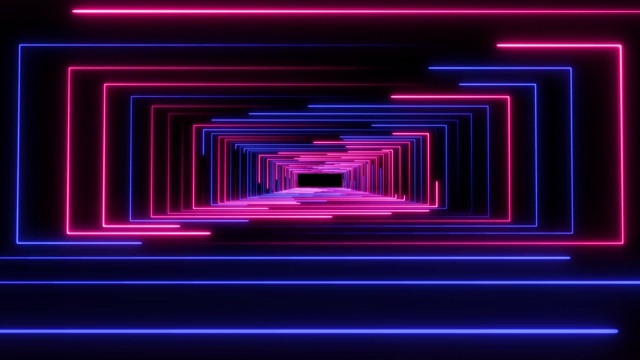 美丽的黑色背景隧道的霓虹矩形标志视频素材