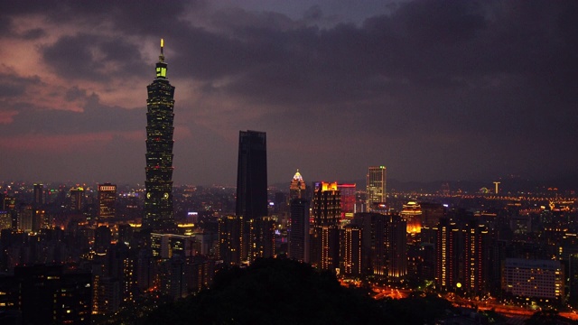 台北城市天际线景观在日落时间在台湾视频素材