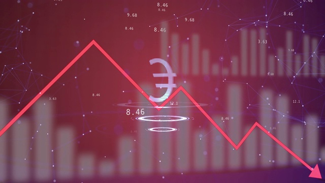 显示欧元贬值的电子板红线下行。视频下载