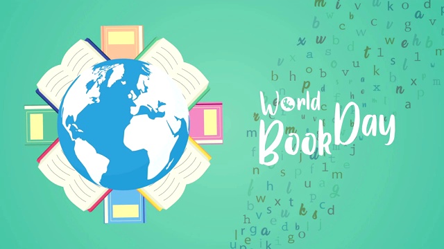 世界读书日庆祝地球、地球和书籍视频下载