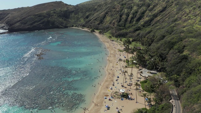 夏威夷瓦胡岛的哈瑙马湾自然保护区的无人机视图视频素材