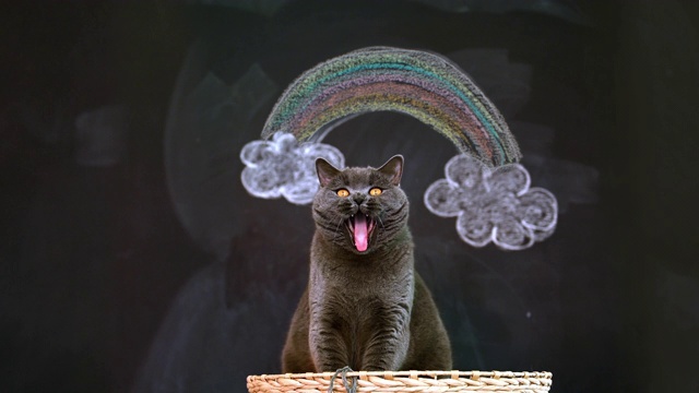 宠物猫与新冠肺炎彩虹在黑板上视频下载