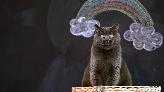 会说话的宠物猫在黑板上与Covid-19彩虹独处视频下载
