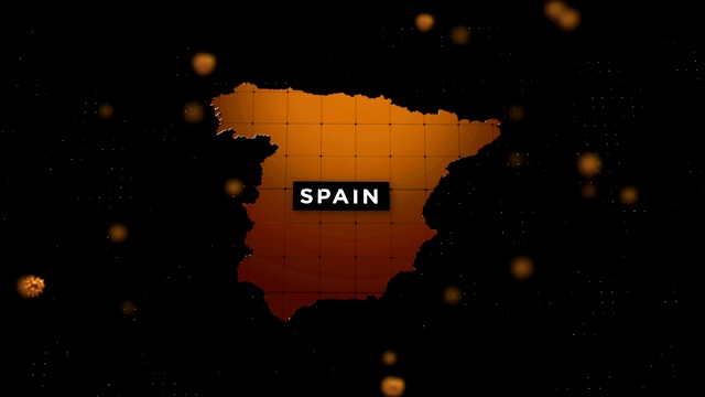 4K冠状病毒爆发与西班牙地图冠状病毒概念视频素材