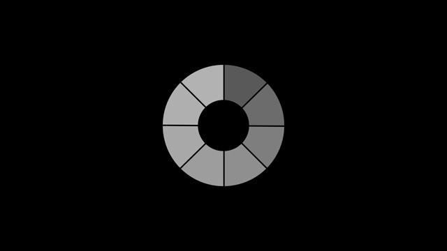 黑色背景屏幕动画上的黑白加载指示器，哑光图像技术可循环。视频下载
