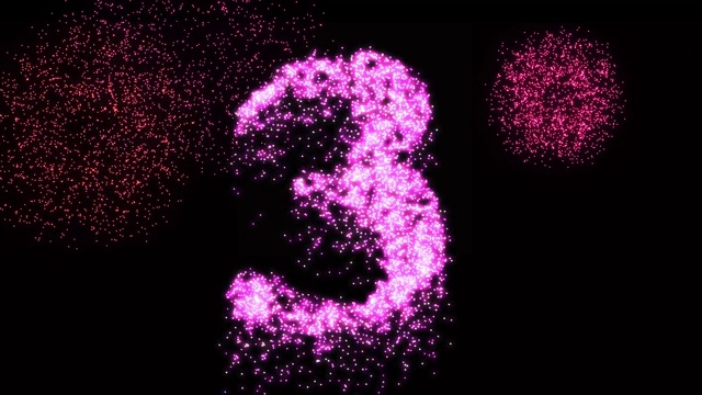 三个粉色的烟花闪烁着数字-动画视频下载