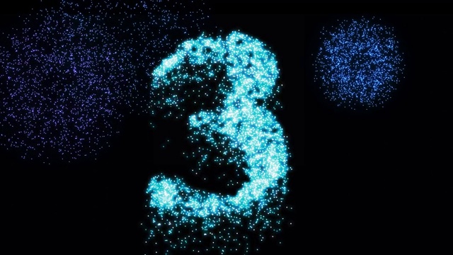 三个蓝色的烟花闪烁着数字-动画视频下载