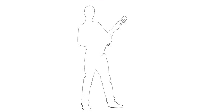 一个音乐家正在弹吉他的草图。轮廓孤立在白色背景上视频下载