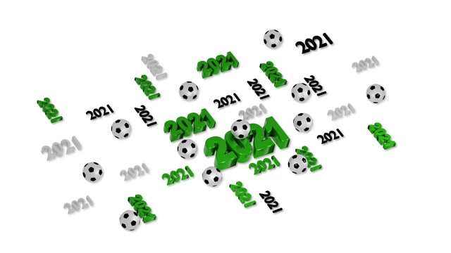 许多足球2021设计在白色的循环移动反射视频下载