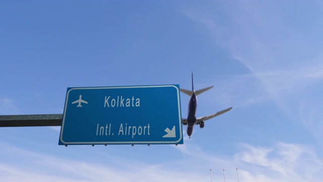 飞机经过加尔各答机场标志视频下载