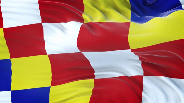 安特卫普(比利时地区)的旗帜在风中飘扬，具有非常详细的织物纹理。无缝循环视频素材