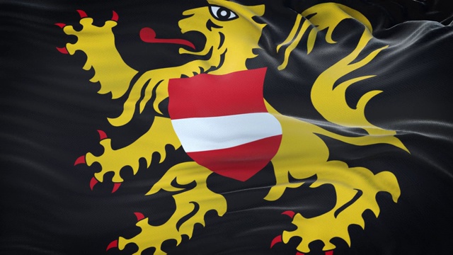比利时布拉班特地区的一面旗帜在风中飘扬，有着非常精细的织物纹理。无缝循环视频素材