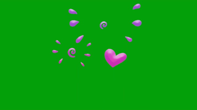 粉色心形运动图形与绿色屏幕背景视频素材